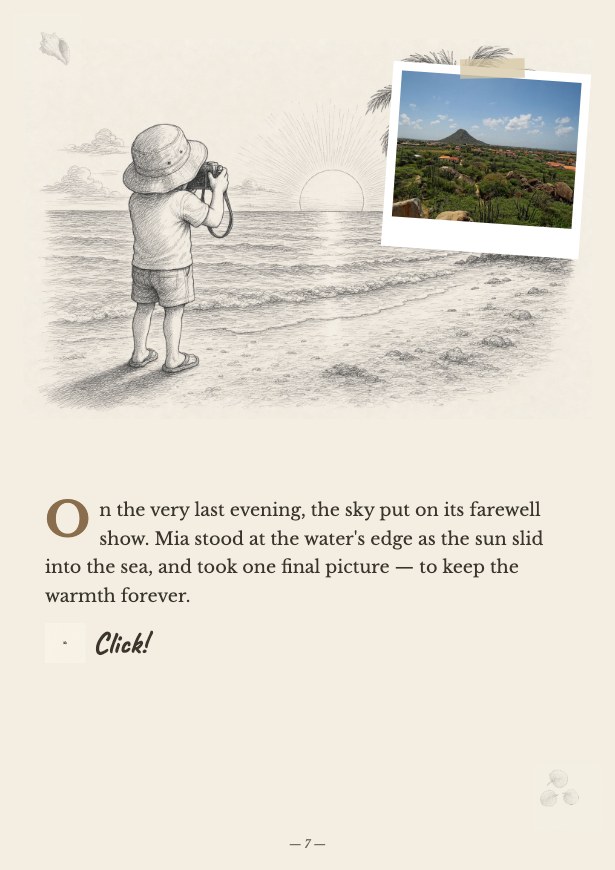 A real story page: the sunset farewell with a color photo