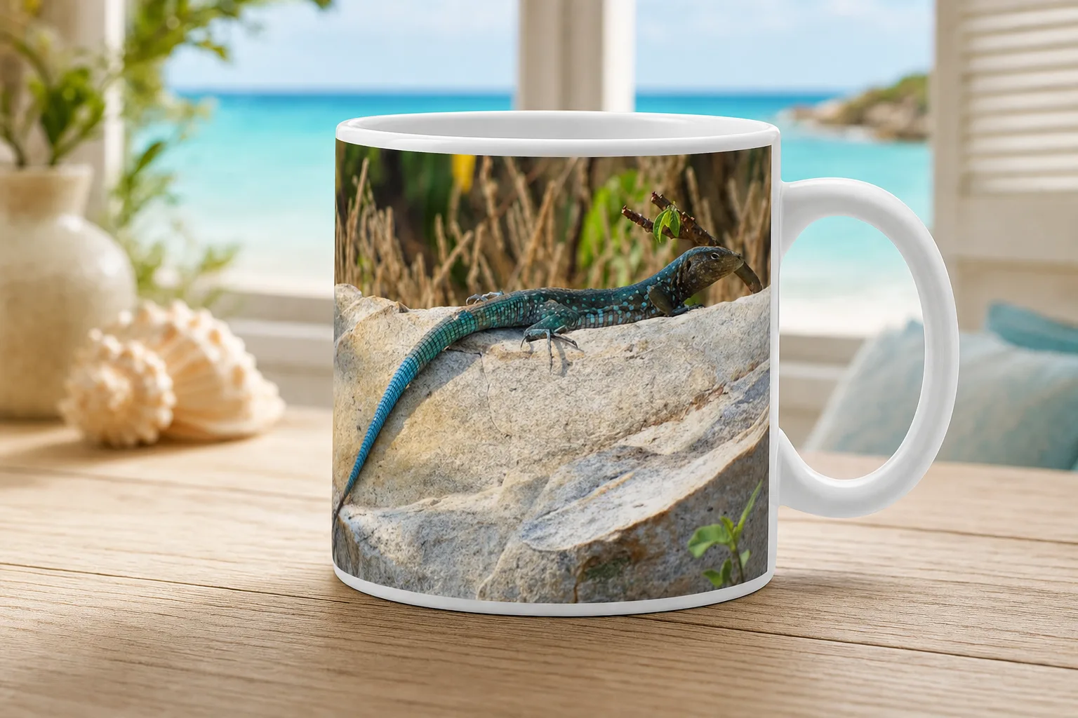 A Buska mug printed with a child's own island photos